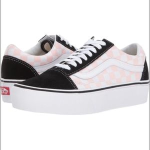 pink checkerboard platform vans
